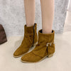 Point Toe Block Heels Boots - Khaki