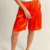 HYFVE High-Waist Pleated Satin Shorts - Red