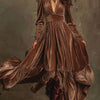 Ruffled Hem Long Sleeve Dress - Dark Brown