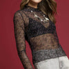 Umgee Nylon Lace Mesh Long Sleeve Top - Black
