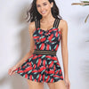 Ruched Printed Sweetheart Neck Two-Piece Swim Set - Deep Red