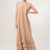 And The Why Washed Cotton Gauze Fringe Detail Tiered Dress - Sand