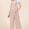BOMBOM Knot Straps Wide Leg Ribbed Overalls with Pockets - Dust Storm