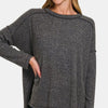 Zenana Full Size Exposed Seam Brushed Round Neck Sweater - Black