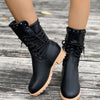 Round Toe Block Heels Boots - Black