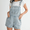 MABLE Square Neck Ruffle Shoulder Denim Overall Romper - Lt Denim