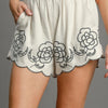 Umgee Full Size Linen Blend Shorts with Floral Embroidered Details Plus Size - Oatmeal
