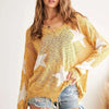ADORA Distressed Star Sweater Top - YELLOW