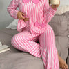 Stripe Buttoned Front Long Sleeve Top and Pants 2 Piece Sleepwear - Pink
