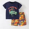 Children's Cartoon Graphic Tee & Camo Shorts Set - Dark Navy