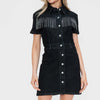 bytos Full Size Embellished Button Down Short Sleeve Denim Dress - Black