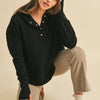 Aemi + Co Half Snap Dropped Shoulder Hoodie - Black