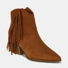 Beast Fashion Suede Fringe Point Toe Ankle Boots - Caramel