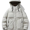 Men's Plus Size Hooded Puffer Jacket with Drawstring Hem - Beige