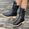 Lace Up Block Heels Boots - Black