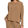 Zenana Corded Rib Long Sleeve Tee and Shorts Set - DEEP CAMEL