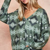 BiBi Aztec Print Brushed Out Stitching Detailed Top - OLIVE COMBO
