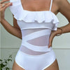 Asymmetrical Ruffled One-Piece Swimwear - White