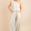 VERY J Solid Woven Top & Pants Set - Oatmeal