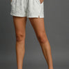 Umgee Floral Elastic Waist Jacquard Shorts with Pockets - White