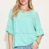 Basic Bae Full Size Bamboo Round Neck Exposed Seam T-Shirt Plus Size - Mint Blue