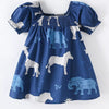 Children's Animal Print Puff Sleeve Smocked Dress - Dark Blue