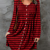 Double Take Full Size Plaid Round Neck Long Sleeve Magic Dress - Deep Red