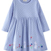 Children's Cute Bunny Embroidered Polka Dot Dress - Light Blue