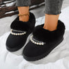 Pearl Embellished Luxury Fur Lined Winter Boots - Black