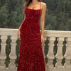 Sequin Backless Split Maxi Dress - Wine