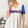 BiBi Metallic Letter V-neck Sequin Sleeves Top - OFF WHITE