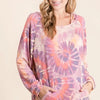 BiBi Circular Tie Dye Print Terry Hoodie with Kangaroo - TIE DYE