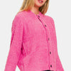 Zenana Button Down Long Sleeve Sweater Cardigan - Fuchsia
