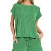 Zenana Raised Rib Cap Sleeve Top & Shorts Set - FOREST