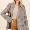 Mittoshop Plaid Double Breasted Relaxed Fit Blazer - BROWN COMBO