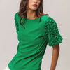 BiBi Short Mesh Flower Sleeve Knit Top - JADE