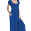 Zenana Double Layered Short Sleeve Jumpsuits - LT NAVY