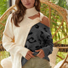 BiBi Cable-Knit Color Block One Shoulder Asymmetrical Sweater - CHARCOAL