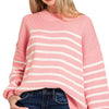 Zenana Exposed Seam Striped Oversized Sweater - DK PINK