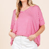 BOMBOM Striped V-Neck T-Shirt - Fuchsia