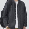 Men's Plus Size Striped Button Up Long Sleeve Shirt - Black