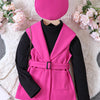 Children's Vest & Top & Beret 3-Piece Set - Hot Pink