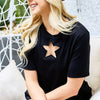 BiBi Star Cutout Short Sleeve T-Shirt - Black