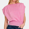 Zenana Washed Boat Neck Bottom Banded Dolman Sleeve Top - Candy Pink