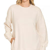 Zenana Full Size Acid Washed Double Ribbed Hi-low Sweatshirt Plus Size - SAND BEIGE