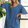 ADORA V-Neck Half Sleeve Mini Denim Dress - Peacock Blue