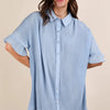 VERY J Pleated Detail Button Down Mini Dress - Sky
