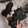 Lace Up Platform Combat Boots - Black