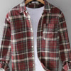 Men's Plus Size Plaid Button Up Long Sleeve Shirt - Wine Red