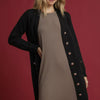Umgee Button-Down Longline Sweater Cardigan with Front Pockets - Black